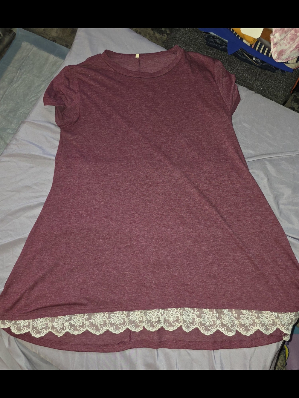 Women's Maroon Lace-Hem T-shirt Dress